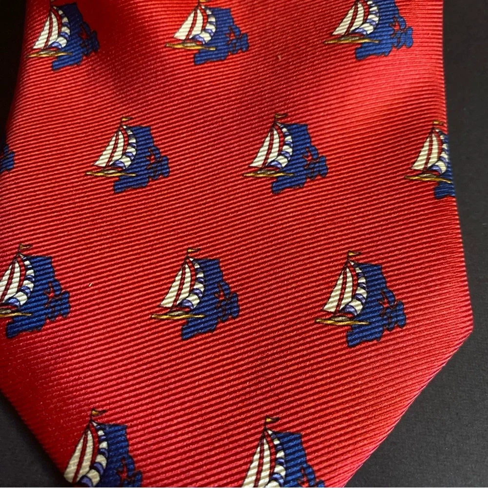 Nwt J.Z. Richards 100% Silk Sail Boat‎ All Over Print Stain Resistance NOS Red